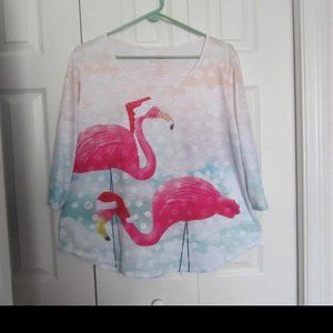 1X Flamingo Christmas Top--Tropical Santa Flamingos-Embellished--NWT